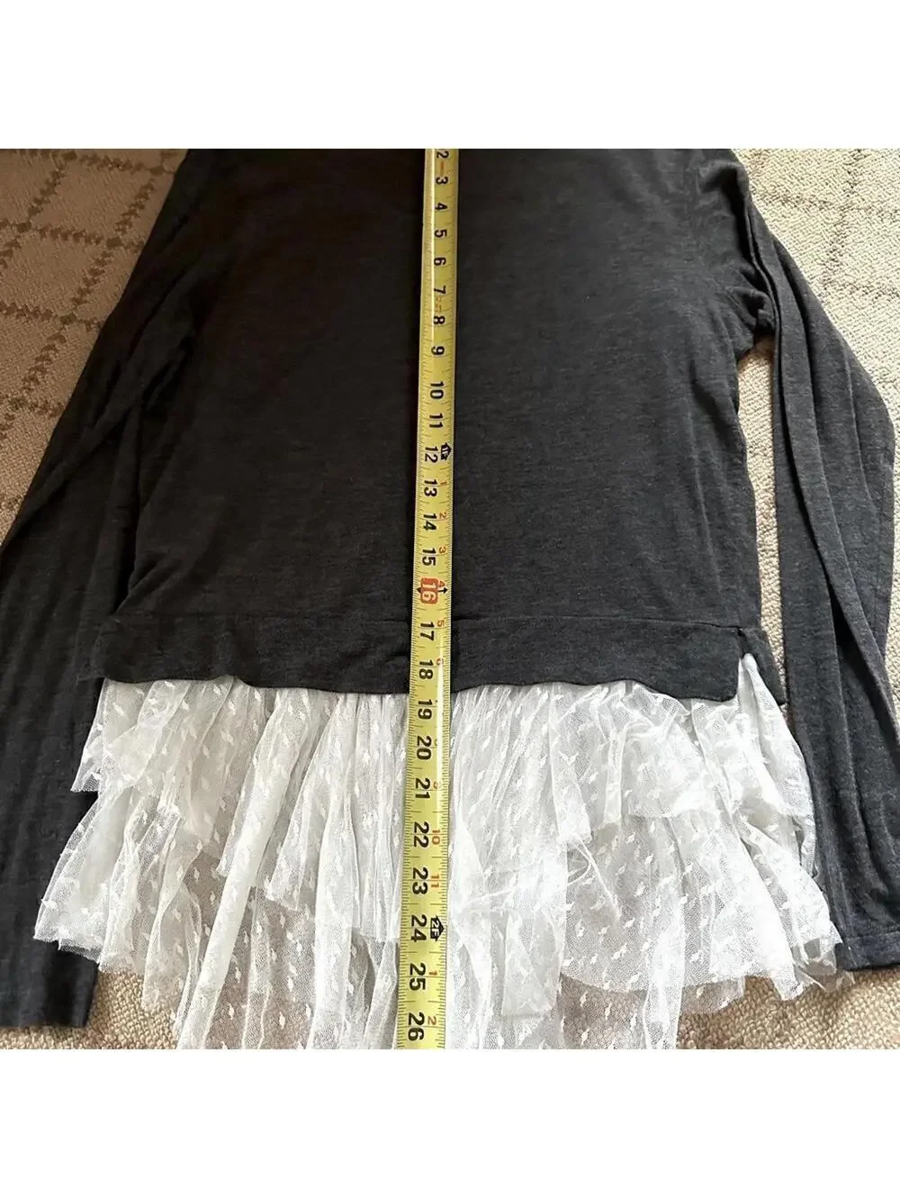Clu charcoal long sleeve t shirt with lace bottom M